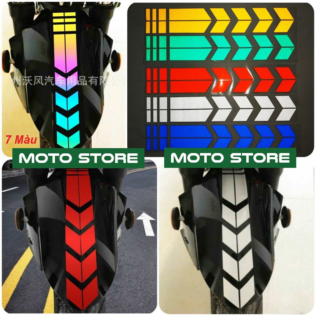 Tem decal dán dè trước - Tem phản quang hình mũi tên trang trí xe máy