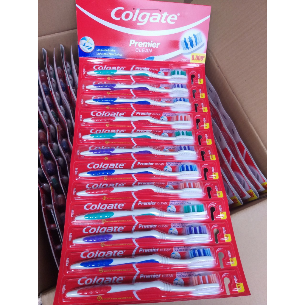 Vỉ 12 cây bàn chải Colgate premier clean,Nguyên lốc bàn chải đánh răng Colgate Premier Clean chải sạch tận kẽ răng 1 cây đơn X12
