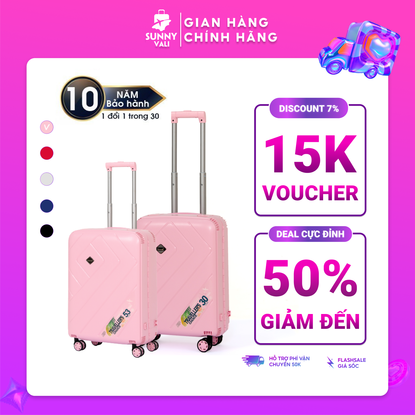 Vali kéo du lịch SUNNY BUBULE - Vali kéo du lịch nam nữ loại to khóa sập, chống vỡ tuyệt đối (size 20-24inch)