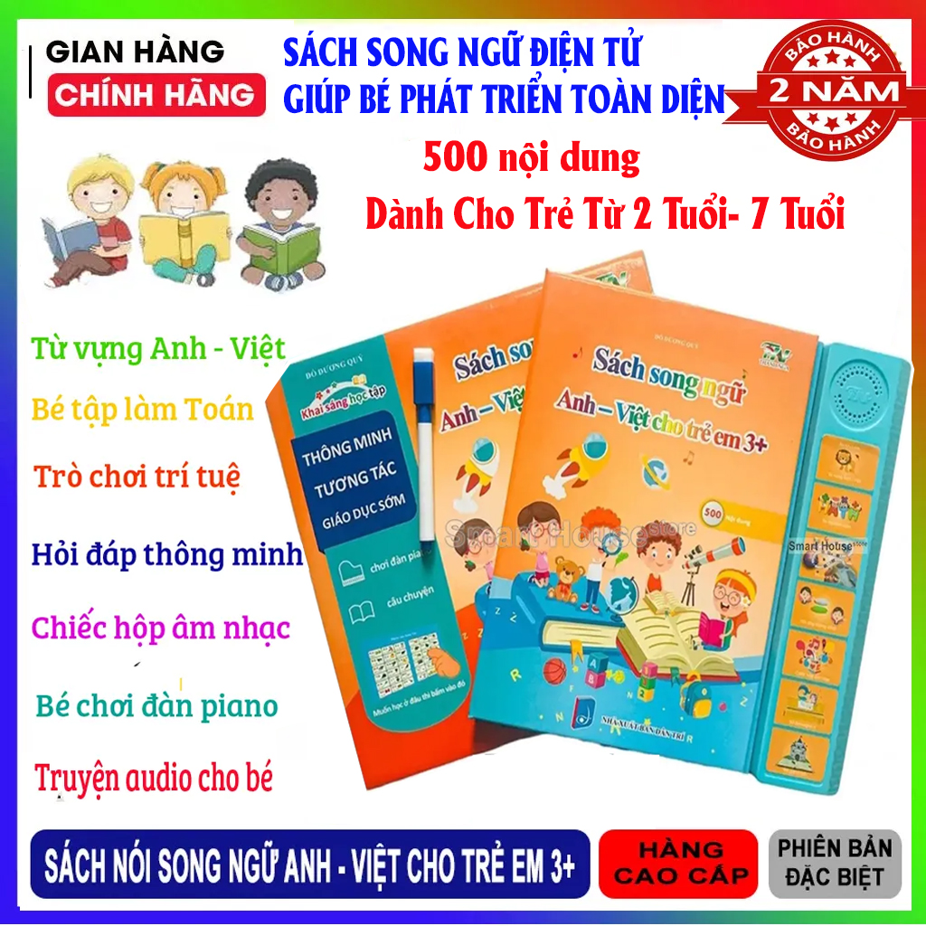 Sách Song Ngữ Điện Tử Thông Minh Cho Bé - Sách Song Ngữ Cho Bé - Phù Hợp Cho Trẻ Từ 2-7 Tuổi - Sách biết đọc