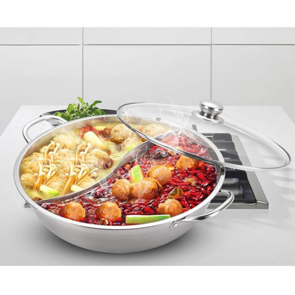 Nồi lẩu hai ngăn Inox dùng cho bếp từ, bếp hồng ngoại, bếp ga