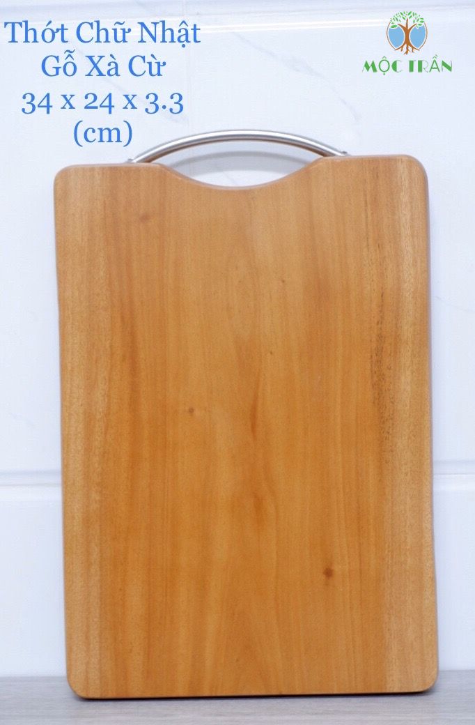 Thớt chữ nhật gỗ xà cừ mộc trần, dài 34 cm x rộng 24 cm x dày 3.3 cm, dụng cụ nhà bếp dùng chặt, thái, cắt thức ăn - sản phẩm tiêu chuẩn xuất khẩu