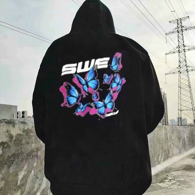 Áo Khoác , Áo hoodie Nam Nữ SWE In Hình Com Bướm Sau Lưng From Rộng Siêu Hot PSS