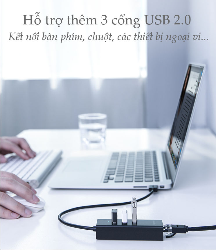 Bộ chia 3 cổng USB 2.0 kèm cổng mạng Ethernet 10/100Mbps dài 20cm Ugreen CR129 Bộ chia 3 cổng USB 2.0 kèm cổng mạng Ethernet 10/100Mbps dài 20cm Ugreen CR129