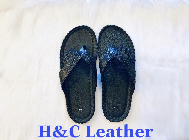 [Ảnh thật] Dép kẹp da cá sấu thật 100%, móng cá sấu, màu đen