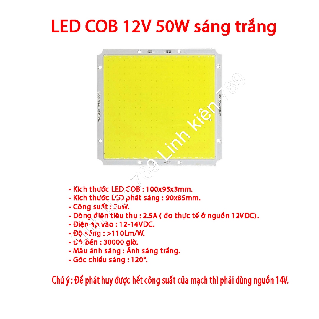 Chip LED COB siêu sáng 12V 50W sáng trắng - Linh Kiện 789