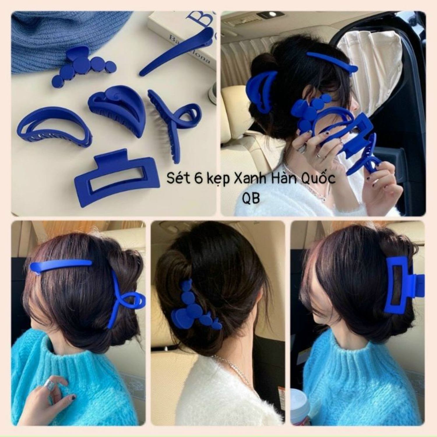 Set 6 kẹp tóc xanh dương phong cách hàn quốc siêu xinh