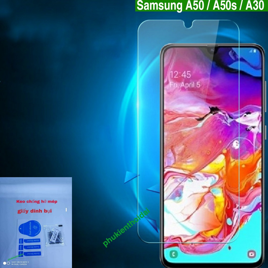 Cường lực Samsung A50 / A50s / A30s trong suốt loại tốt 9H / 2.5D ( tặng keo mép )