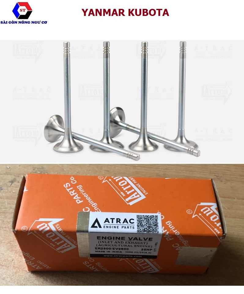 Bộ xú páp (nạp/thải) Ấn Độ máy Yanmar TS50 TS60TS70 TS80 TS105 Kubota RK105 RK125 ER2200 ER2500 RK145 RK165 EV2400 EV2600 RV145 RV165