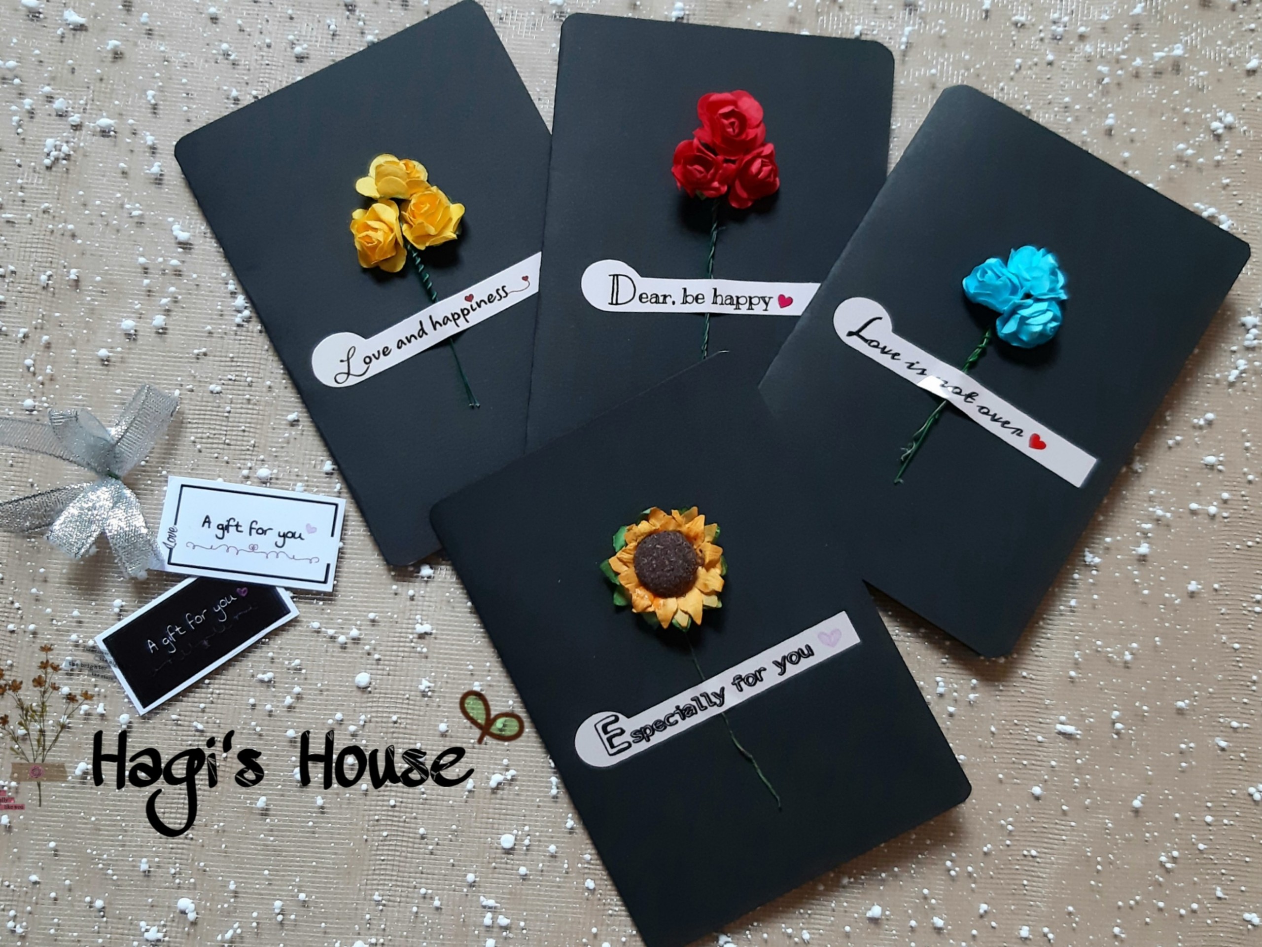 Thiệp chúc mừng hoa giấy thủ công hàng sẵn 16x10.5cm