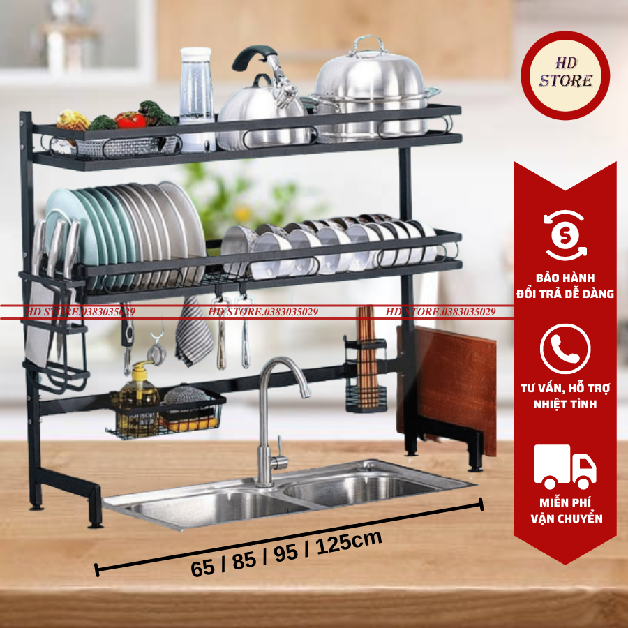🔥 Kệ Để Bát Đĩa Đa Năng Thông Minh - 2 TẦNG - Giá Để Đồ Chén Đĩa Trên Bồn Rửa Bát Thép Carbon Sơn Đen Cao Cấp 🔥