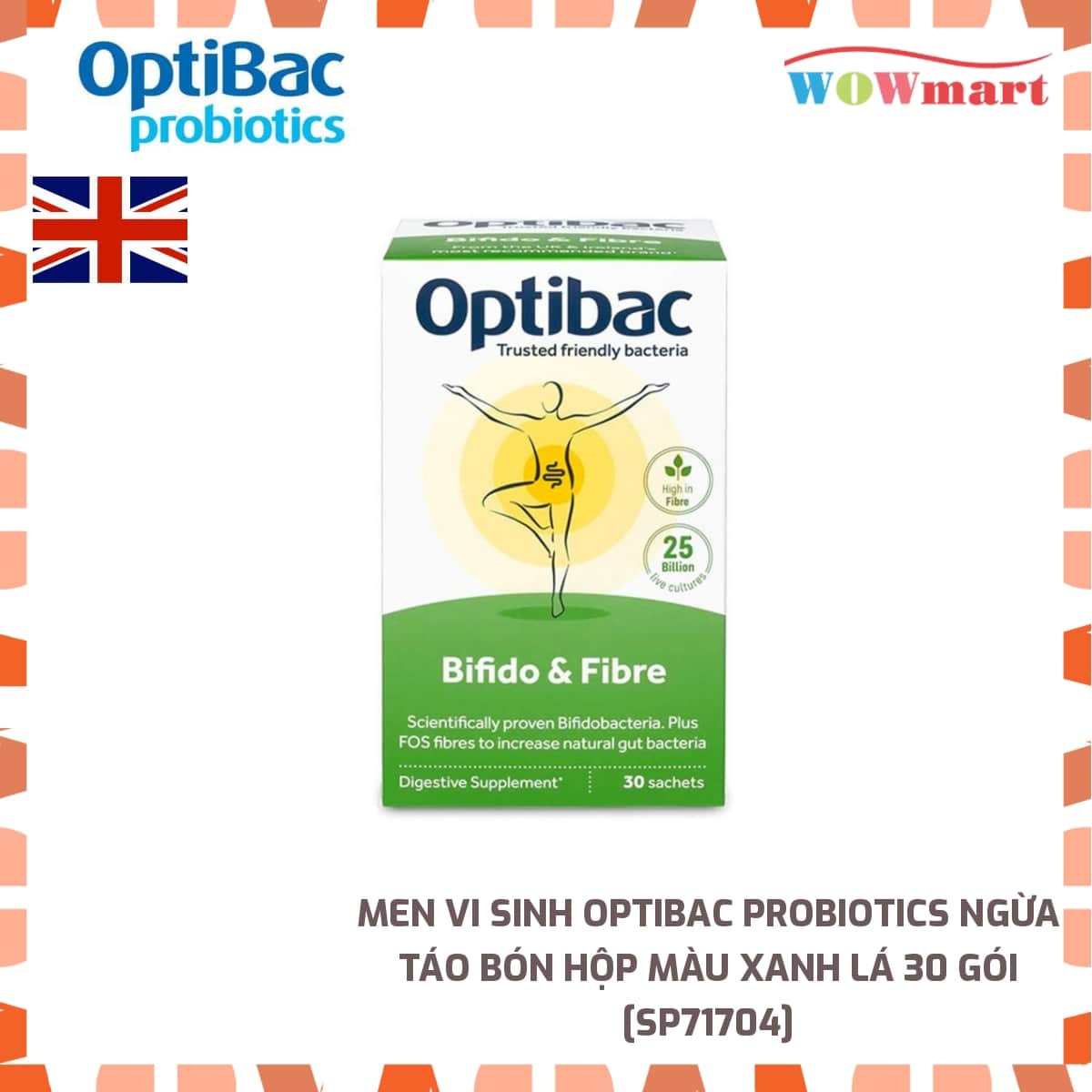 Men vi sinh Optibac Probiotics ngừa táo bón hộp màu xanh lá 30 gói -