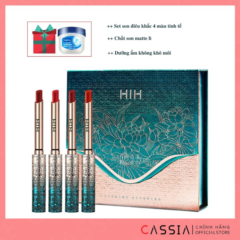 Set son lì nội địa trung điêu khắc tinh tế 4 màu siêu chuẩn, Combo son quà tặng sang chảnh 4 cây bền màu dưỡng ẩm không khô môi, Bộ son môi lì cao cấp chính hãng lâu trôi CASSIA