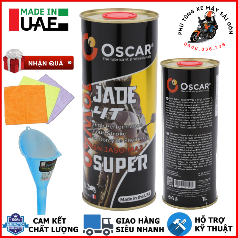 Nhớt Oscar Jade 4T Super 10W40 dành cho xe số, côn tay - Nhập khẩu UAE [Mua 5 tặng 1 phểu]