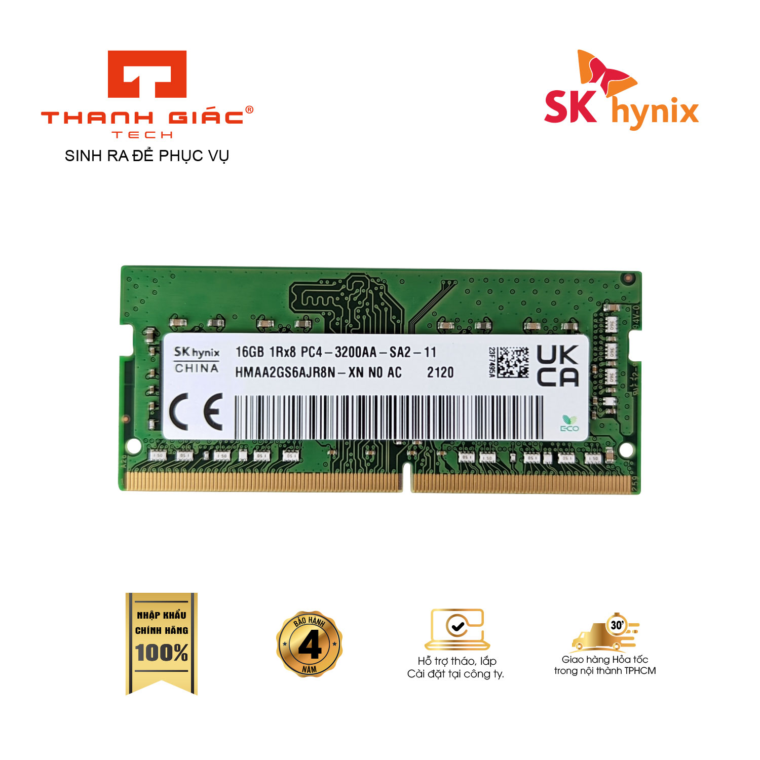 Ram laptop ddr4 sk hynix 16gb bus 3200mhz nhập khẩu chính hãng - bảo hành 4 năm