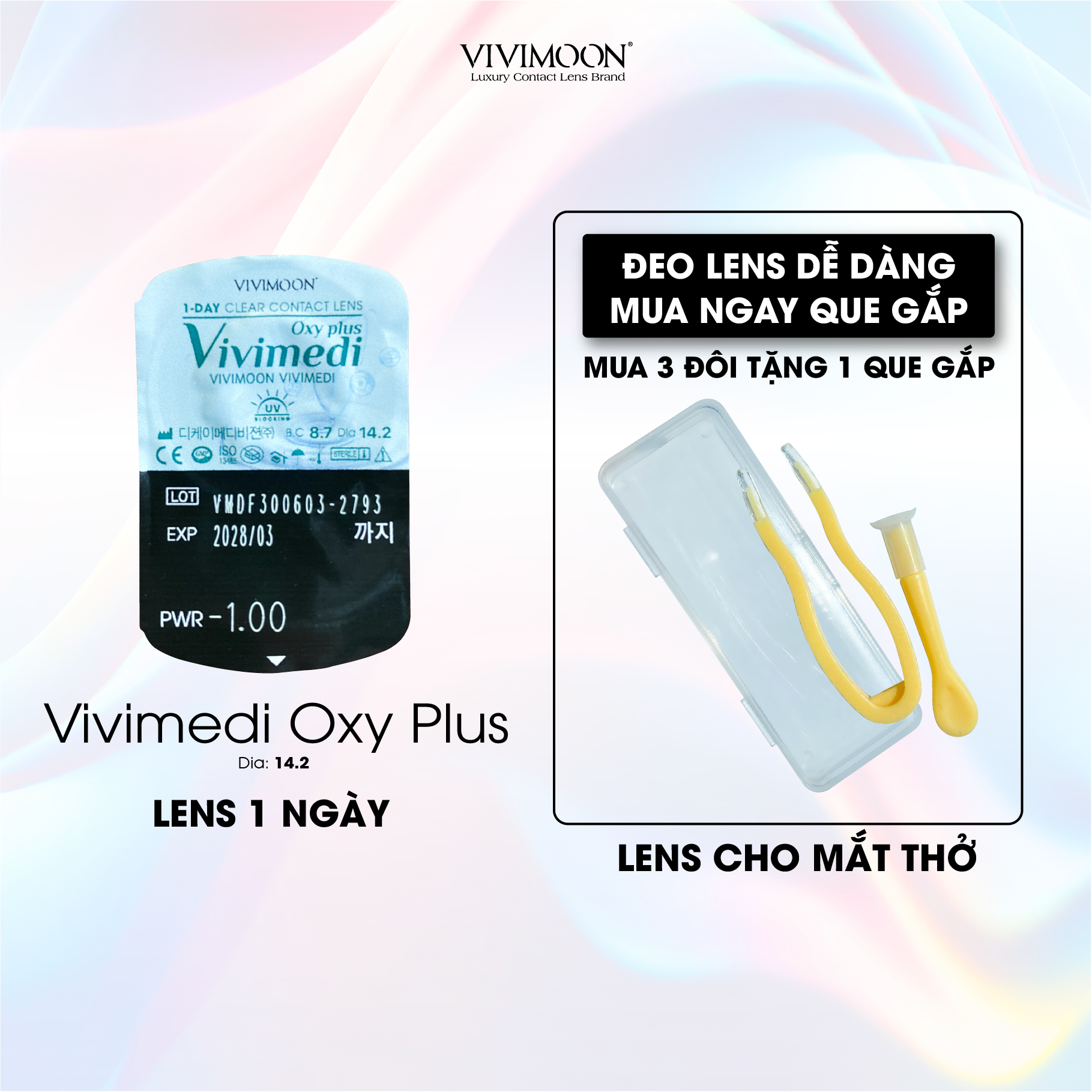 Lens cận trong suốt 1 ngày VIVIMOON kính áp tròng cho mắt thở Vivimedi Oxy Plus