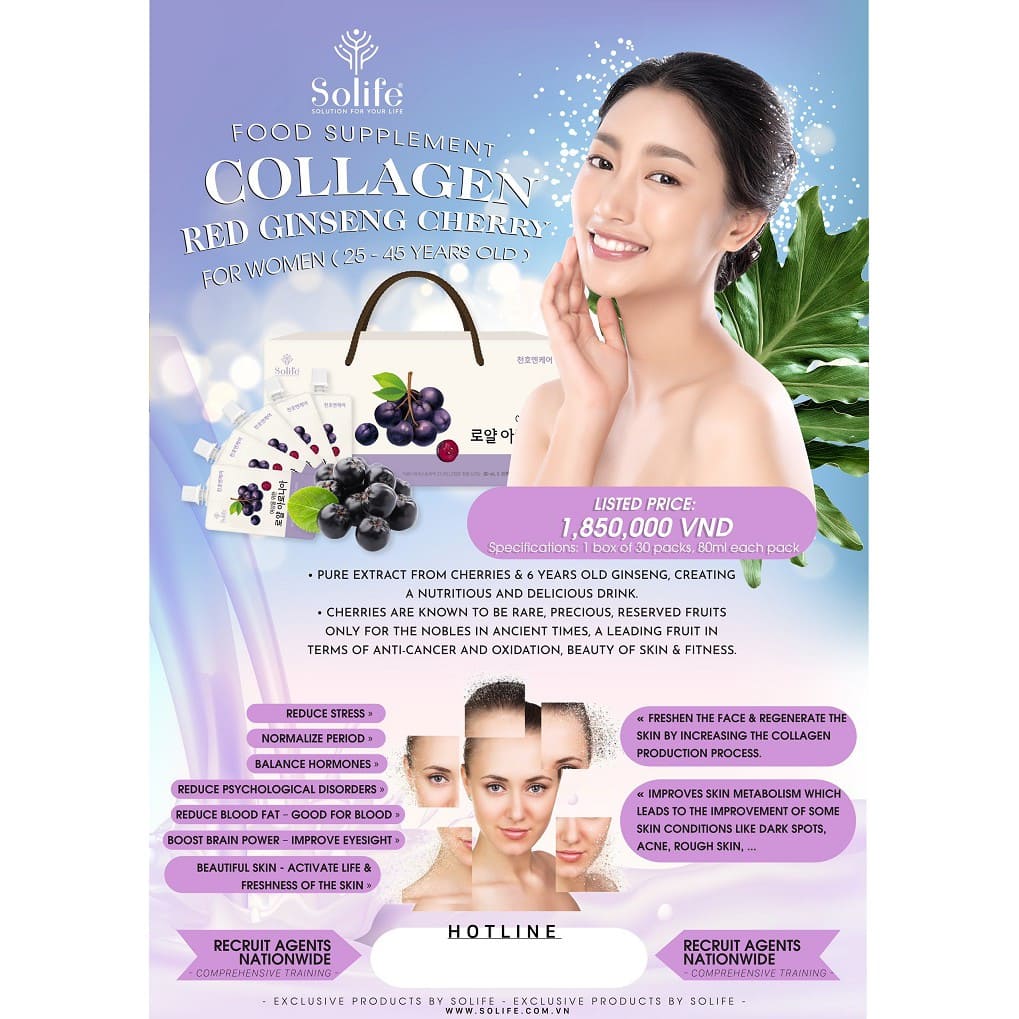 HỘP 30 GÓI COLLAGEN HỒNG SÂM CHI ANH ĐÀO CHỐNG LÃO HÓA DƯỠNG DA TRẮNG