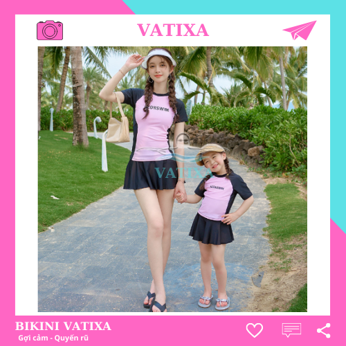[ 10-65kg ] Bikini nữ đồ bơi cặp mẹ và bé 2 mảnh phối váy kín đáo dễ thương VATIXA BKN149