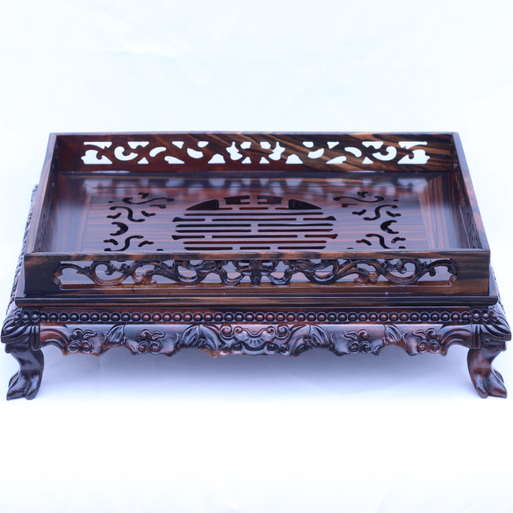 Khay Trà Chạm Rồng Chầu Gỗ Mun ỡ khay nhỏ 38x26