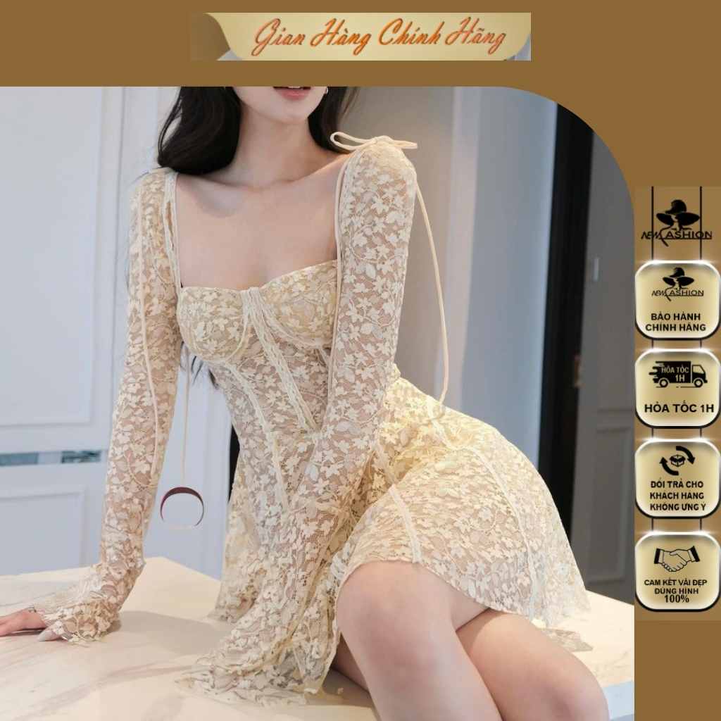 Váy nữ chất liệu ren dày dặn, mềm mịn phong cách tiểu thư, thanh lịch