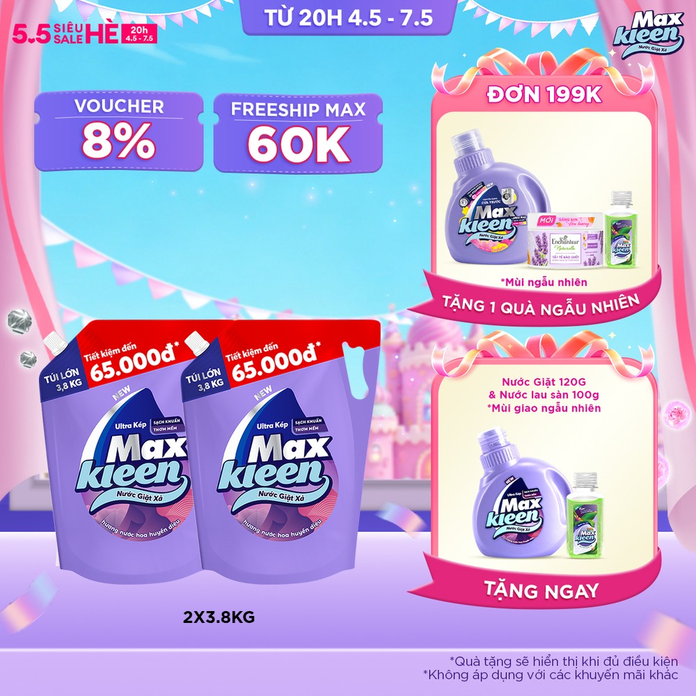 Combo 2 túi nước giặt Huyền Diệu/ Hoa Nắng/ Vườn Sớm Mai / Thiên Nhiên 3.8kg