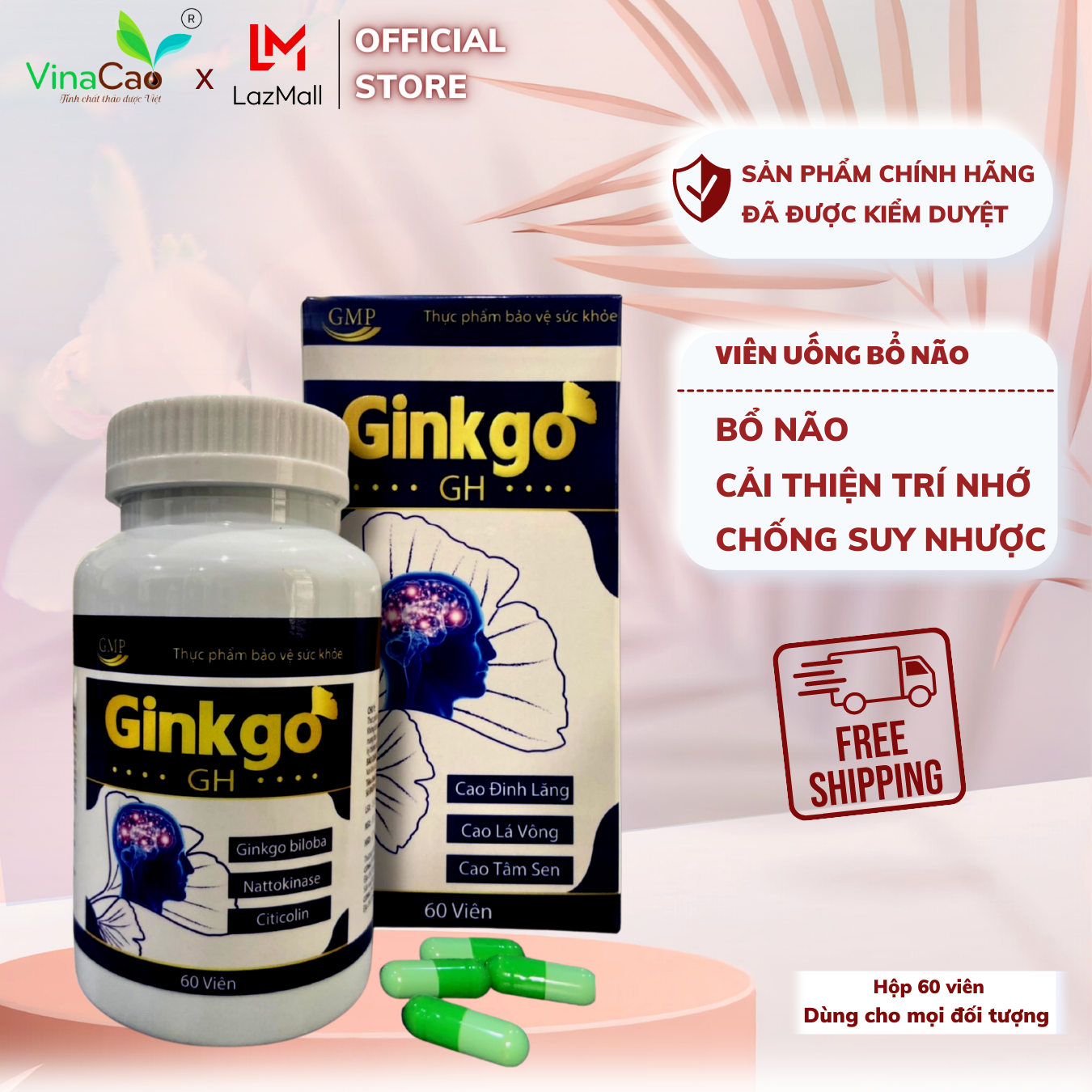 Viên bổ não Ginkgo GH chiết xuất Ginkgo Biloba - Hoạt huyết dưỡng não