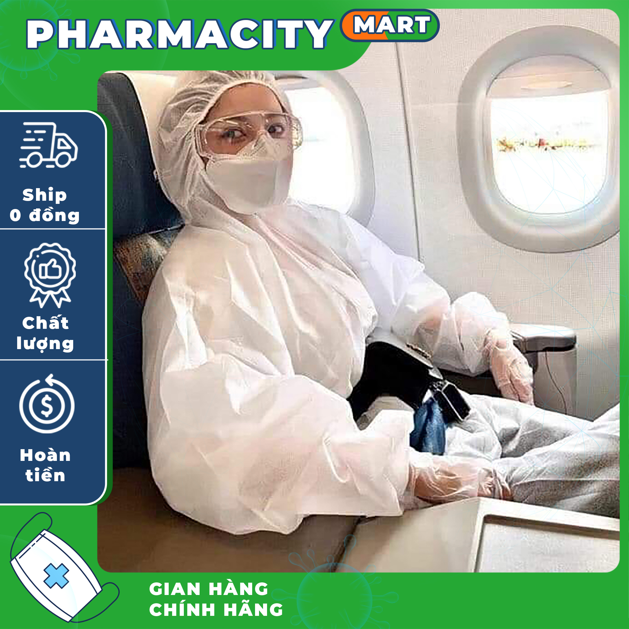 HÀNG XUẤT KHẨU - SET 4 ( 1 bộ liền mũ + 2 chụp chân) ĐỒ BẢO HỘ VNXK CHUẨN Y TẾ PHÒNG DỊCH