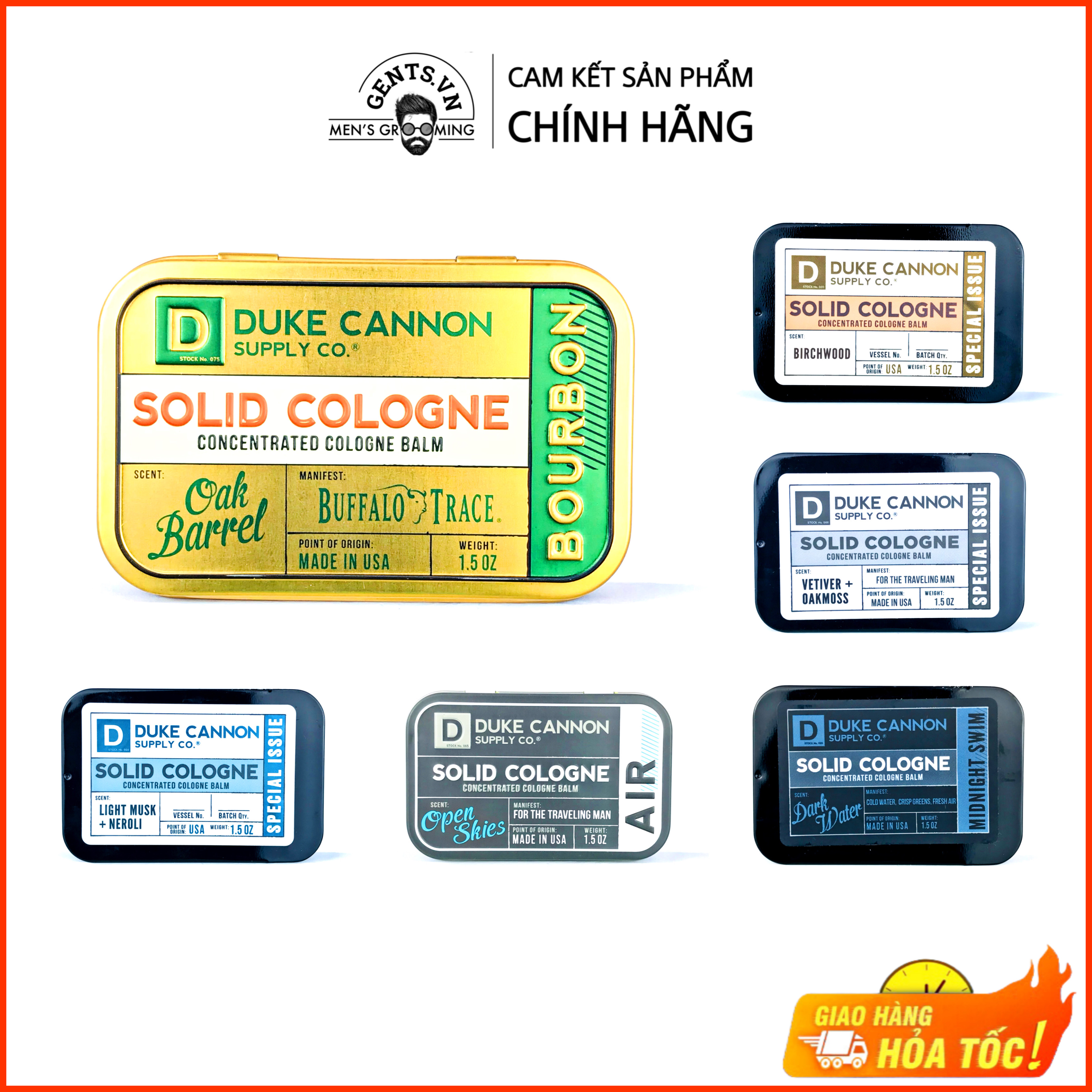 Nước hoa khô nam Duke Cannon Solid Cologne 42.5g, nước hoa dạng sáp với mùi hương đầy nam tính