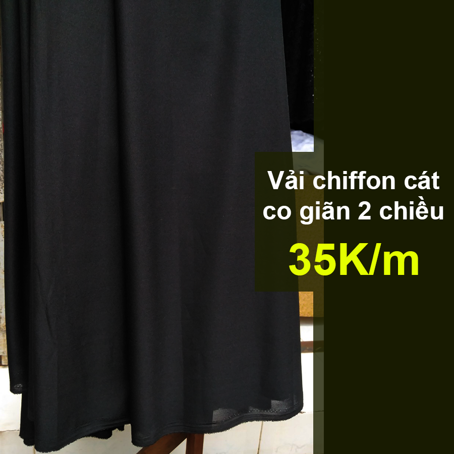 Vải chiffon cát màu đen co giãn 2 chiều 35K/m