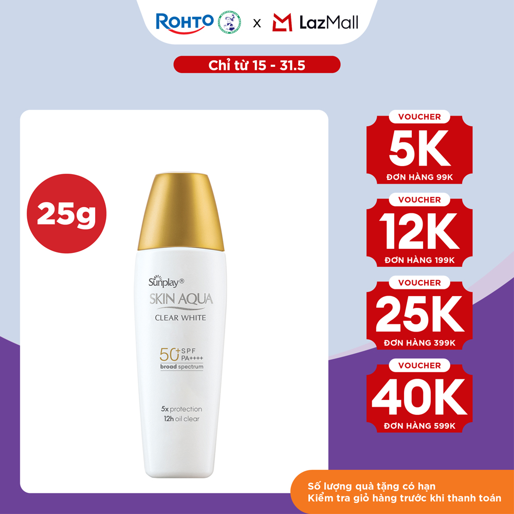 Kem chống nắng Skin Aqua dưỡng trắng, kiểm dầu, dùng hàng ngày dạng sữa Sunplay Skin Aqua Clear White Eco Việt Nam SPF50, PA++++ 25g