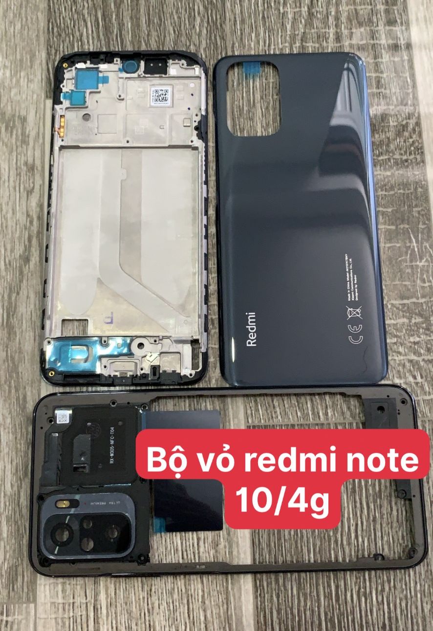 Bộ vỏ xiaomi redmi note 10 4G - bộ zin gồm miếng lưng,sườn,xương máy,phím và cụm kính camera