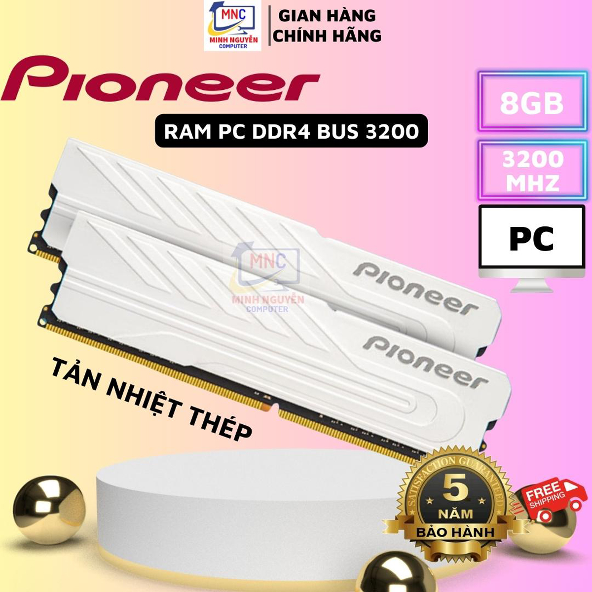 Ram PC 8GB,16GB DDR4 Bus 3200MHz Pioneer, Tản nhiệt thép, mới 100%