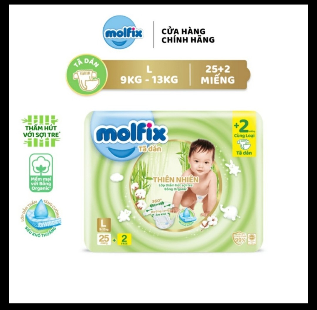 Tã/bỉm molfix thiên nhiên jumbo l27 / xl40 / xxl36 miếng