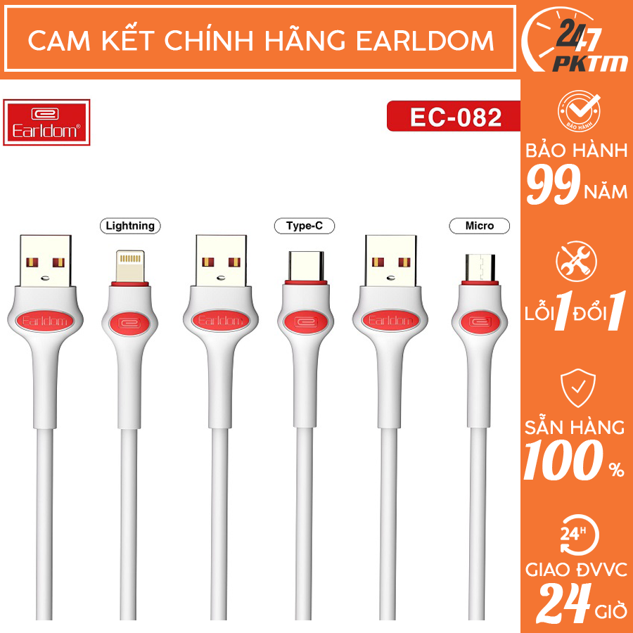 Cáp Sạc Earldom 1M Hỗ Trợ Sạc Nhanh 2.4A 3 Kiểu Cổng Iphone/ SS/ Type C EC-082 | 🛑 Phụ Kiện Thông Minh 247 VN 🛑