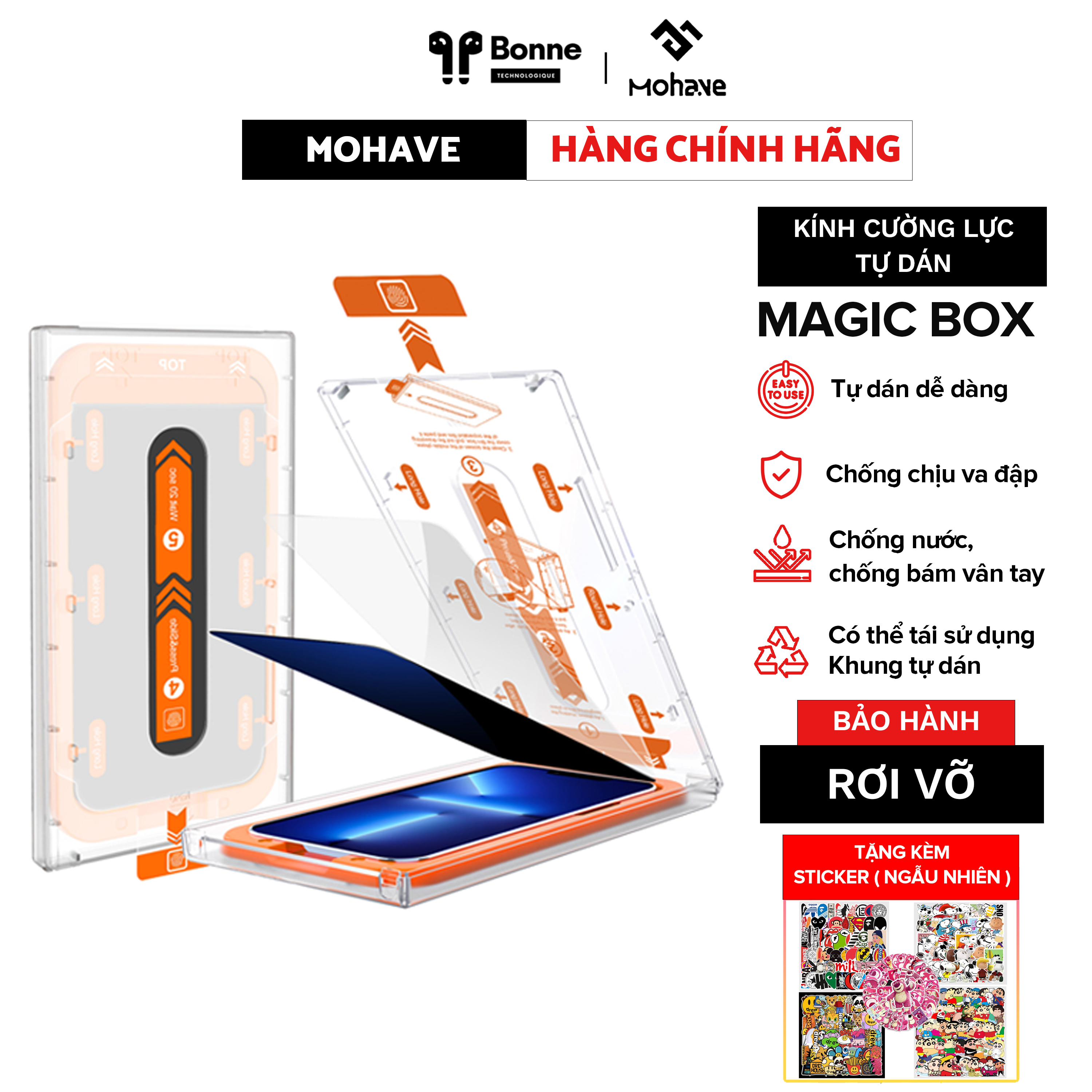 [ FREESHIP MAX ] KÍNH CƯỜNG LỰC MAGICBOX by BONNE TECH, Kính cường lực iphone MAGICBOX tự dán chính hãng , Cường lực MAGIC BOX  có lưới bảo vệ loa