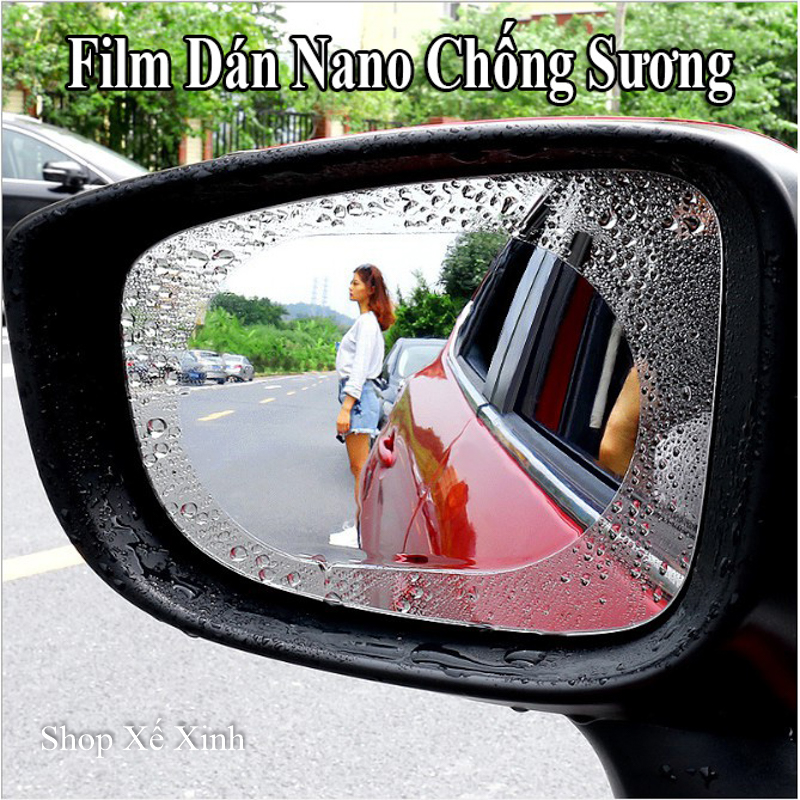 Combo 2 - Miếng dán nano chống nước, gương chiếu hậu xe hơi, hình tròn, hình o val