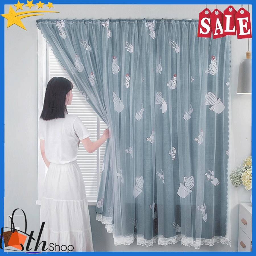 Rèm cửa dán tường 2 lớp 1 lớp vải, 1 lớp vải voan trắng nhẹ nhàng decor siêu đẹp chống nắng, rèm cửa dán trang trí cửa sổ - phòng khách dễ dàng lắp đặt không khoan đục