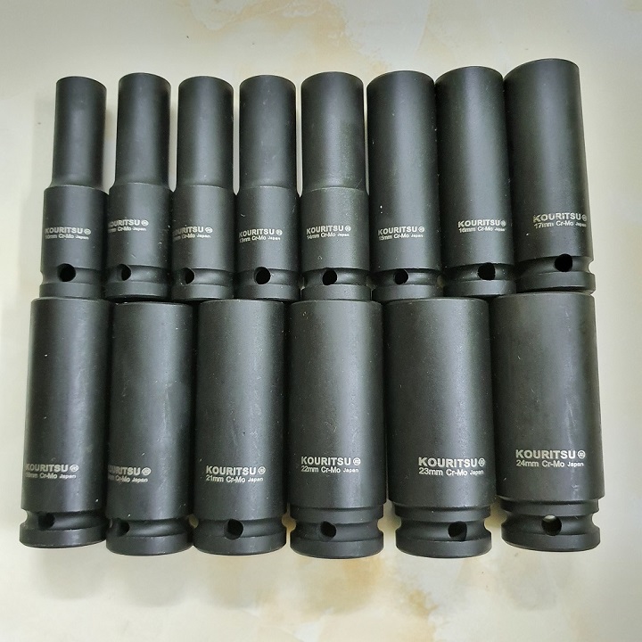 Bộ tuýp mở bulong thân tuýp dài 8cm hãng Kouritsu Nhật Bản hệ 1/2 inch thân dài 8cm, gồm 14 cỡ từ 10-24mm - Bộ khẩu vặn ốc 1/2 inch, Bo tuyp, Bộ khẩu, Bộ khẩu mở siết ốc, Bộ khẩu vặn ốc, Bộ tuýp Kouritsu, Bộ khẩu tuýp, bộ tuýp