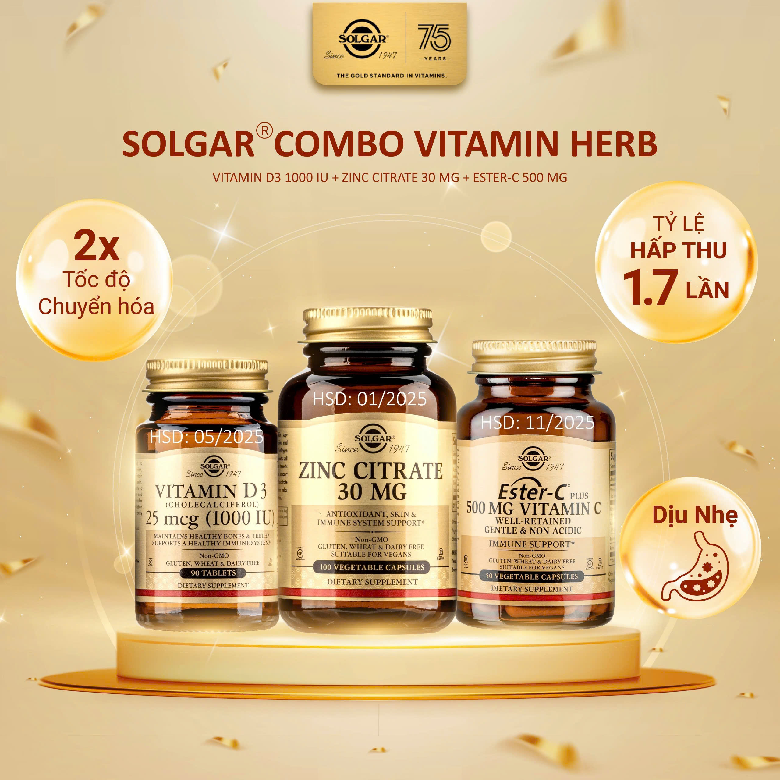 Combo solga vitamin herb - tăng cường sức khỏe hệ miễn dịch vitamin c, vitamin d và kẽm