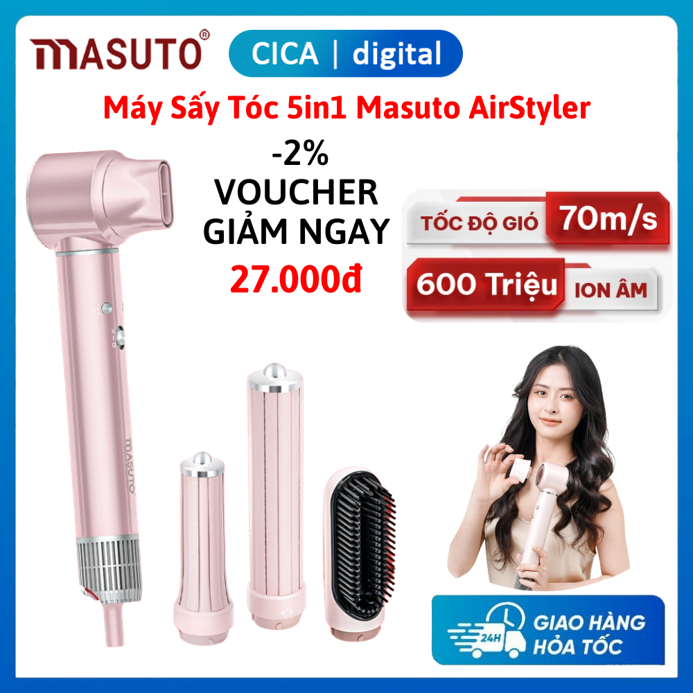 Máy Sấy Tóc Tạo Kiểu 5in1 Masuto AirStyler Đa Chức Năng Công Nghệ Ion Giảm Hư Tổn Tóc, Bảo Hành 24 Tháng - Chính Hãng