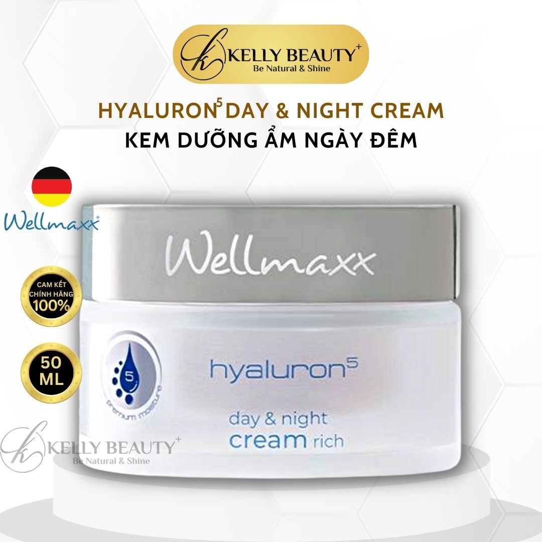 Kem dưỡng ẩm wellmaxx hyaluron5 day and night cream rich - cấp ẩm sâu, da căng mịn, đàn hồi; mờ nếp nhăn - kelly beauty