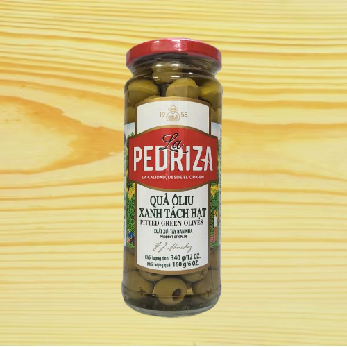 LA PEDRIZA [Lọ XANH 340gr] QUẢ Ô LIU XANH TÁCH HẠT TÂY BAN NHA Pitted Green Olives
