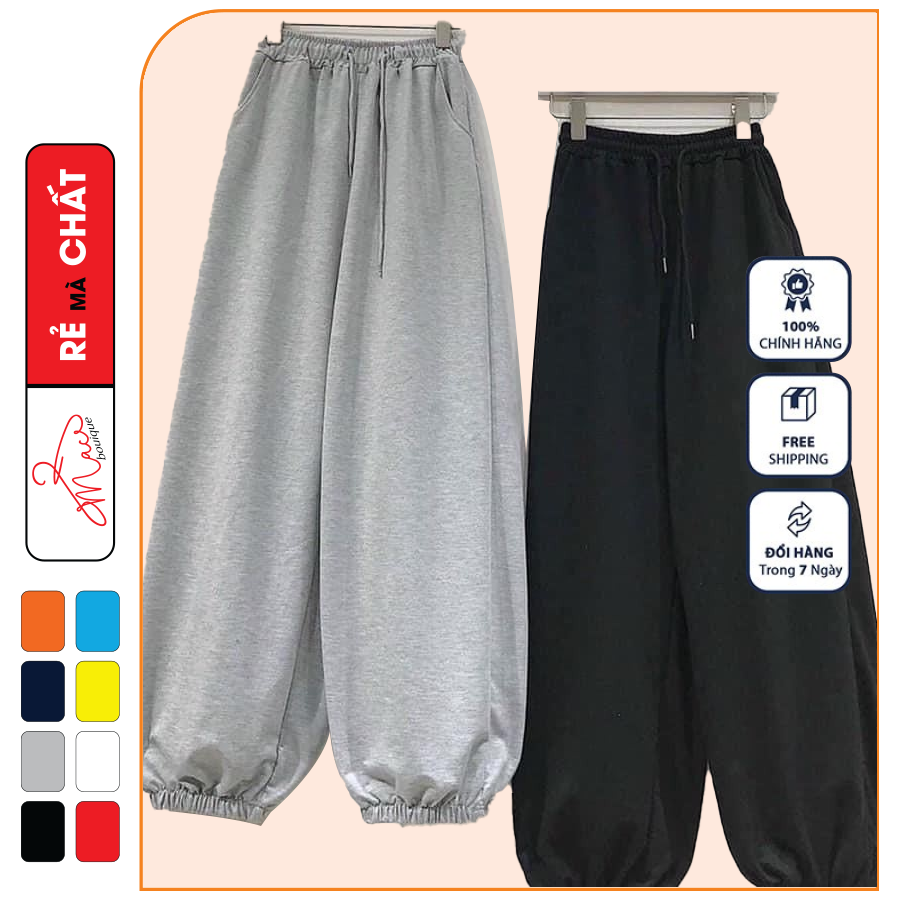 Quần jogger nữ bo gấu trơn vải thun da cá, quần bom ống rộng nữ nỉ thun dáng jogger mặc thu đông