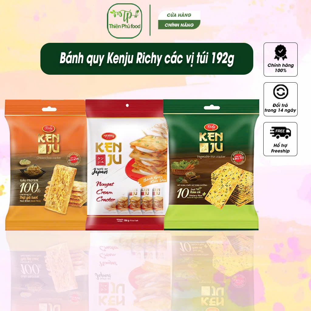    Combo 3 gói   Bánh Quy Kenju Richy Vị Rau Củ Túi 192g   12g x 16 gói   - Ăn Vặt Nhiều Vị 