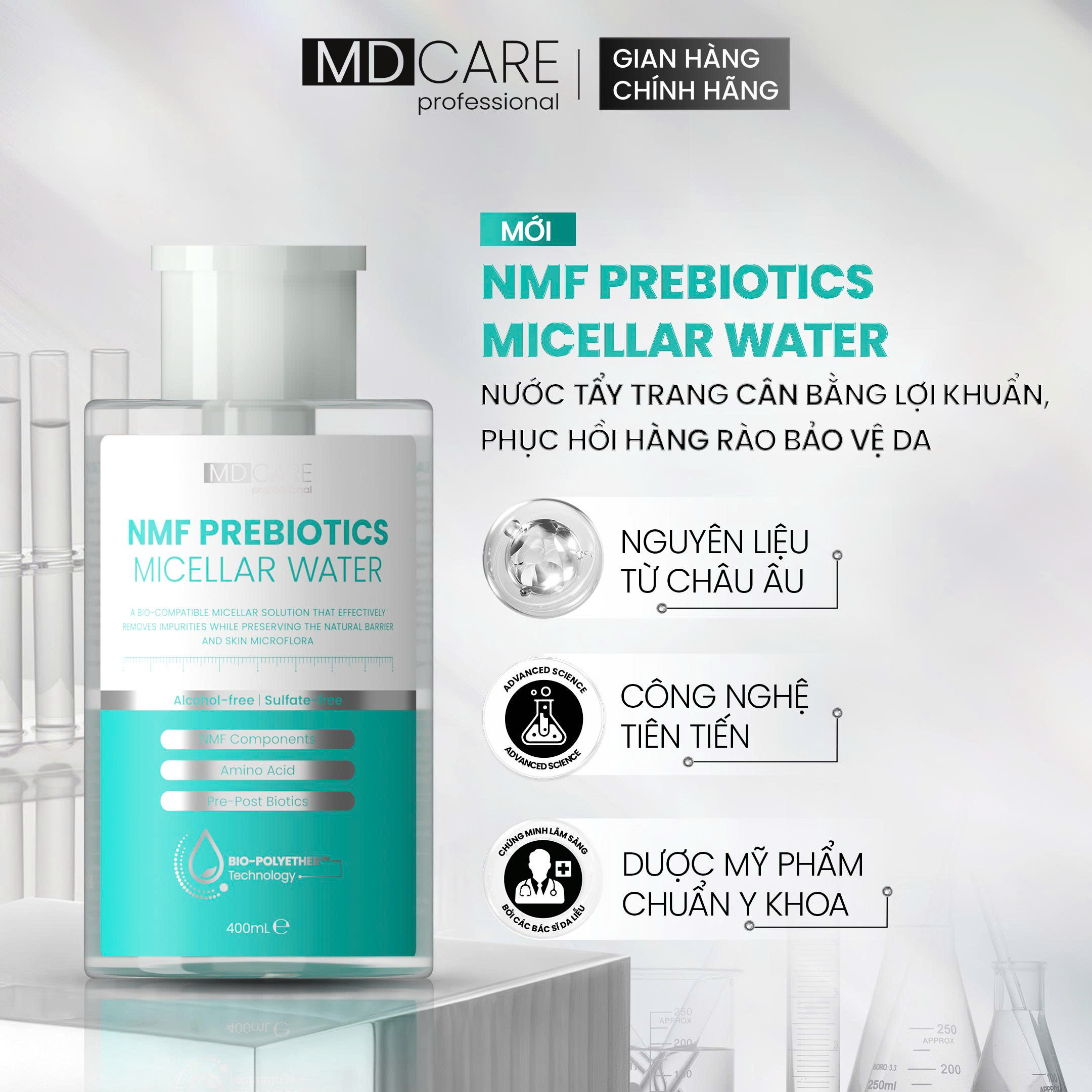 [CHÍNH HÃNG] Nước Tẩy Trang Cân Bằng Lợi Khuẩn, Phục Hồi Hàng Rào Bảo Vệ Da NMF MD CARE Prebiotics Micellar Water