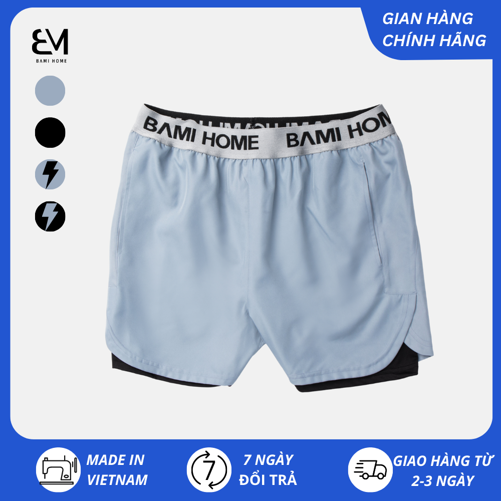 Quần đùi gym nam cao cấp BAMI HOME 2 lớp co giãn chạy bộ, yoga