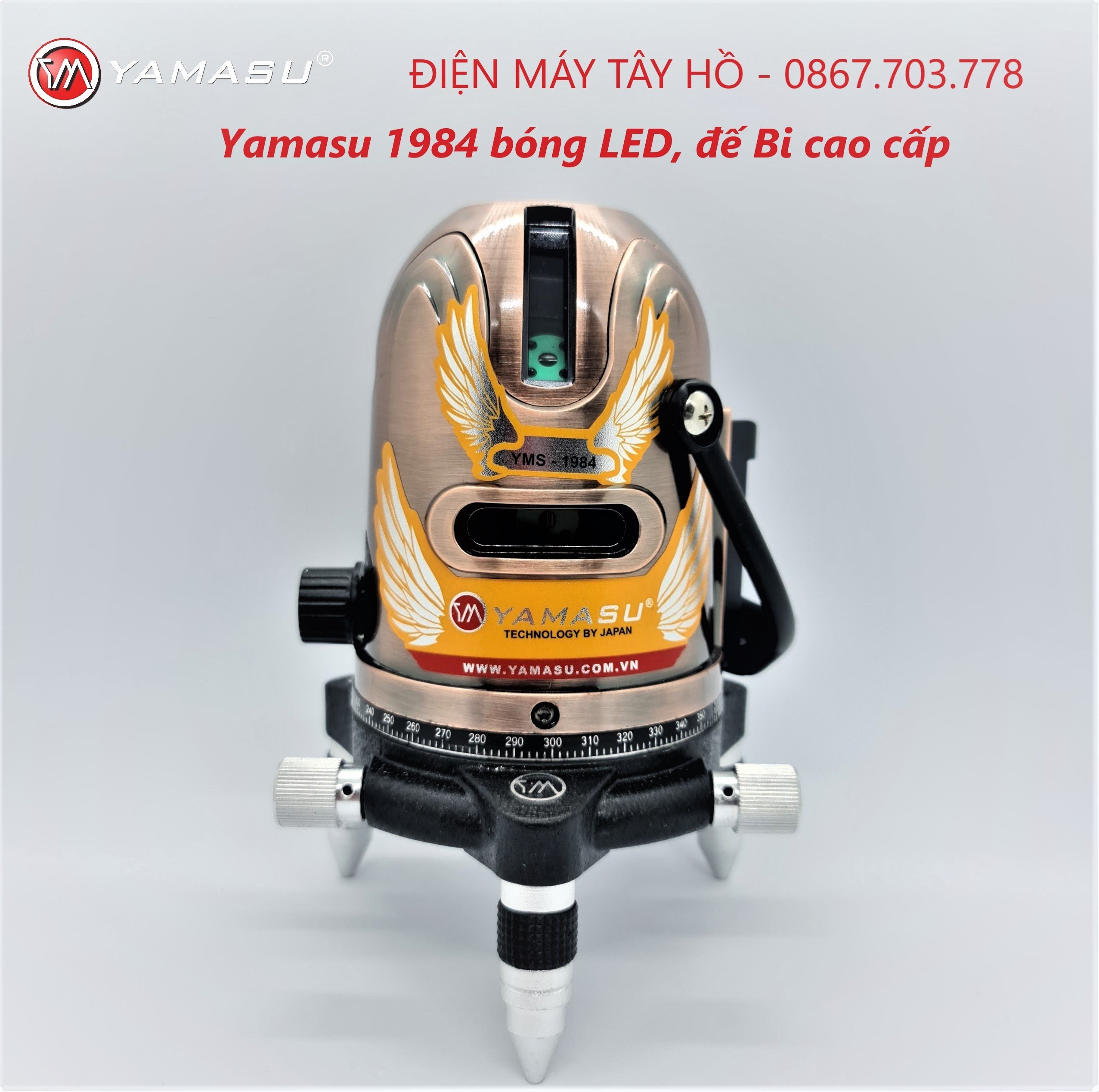 (VIDEO máy) Máy cân bằng laser 5 tia xanh, bóng laser LED Yamasu 1984 Gold, đế xoay Bi chống lệch trục