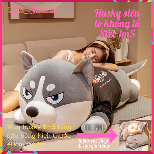 Gối ôm gấu bông chó ngáo husky siêu to khổng lồ size 1m5 nhồi bông cao cấp