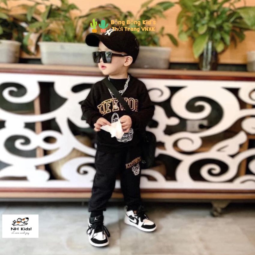 Set bộ chó 3 chi tiết kèm mũ , bộ nỉ cho bé trai , bộ nỉ dài tay kèm mũ