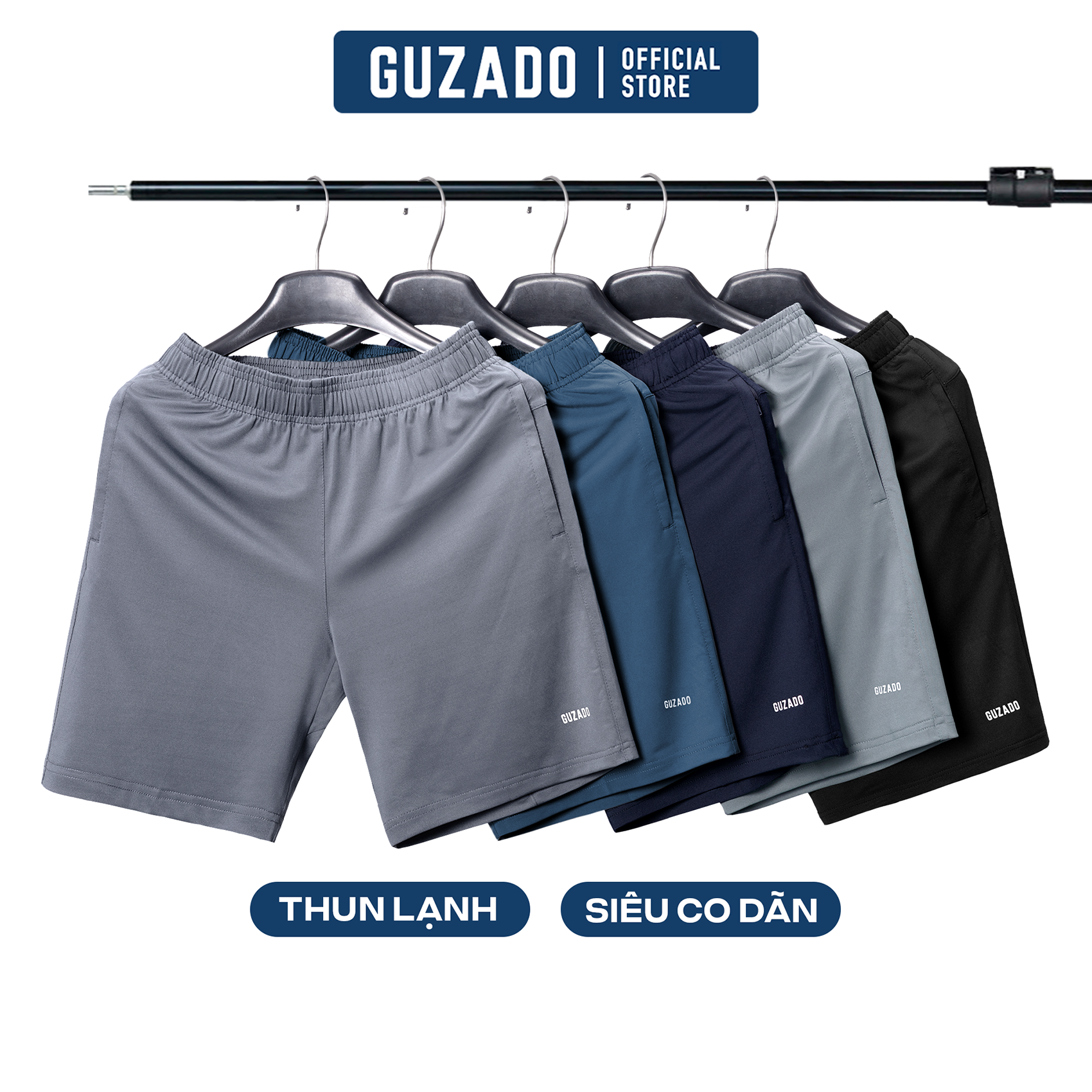  Quần Short Nam GUZADO Chất Liệu Thun Lạnh Cao Cấp Co Giãn Vượt Trội Thoáng Khí Nhanh Khô Vận Động Thoải Mái GSR2602 